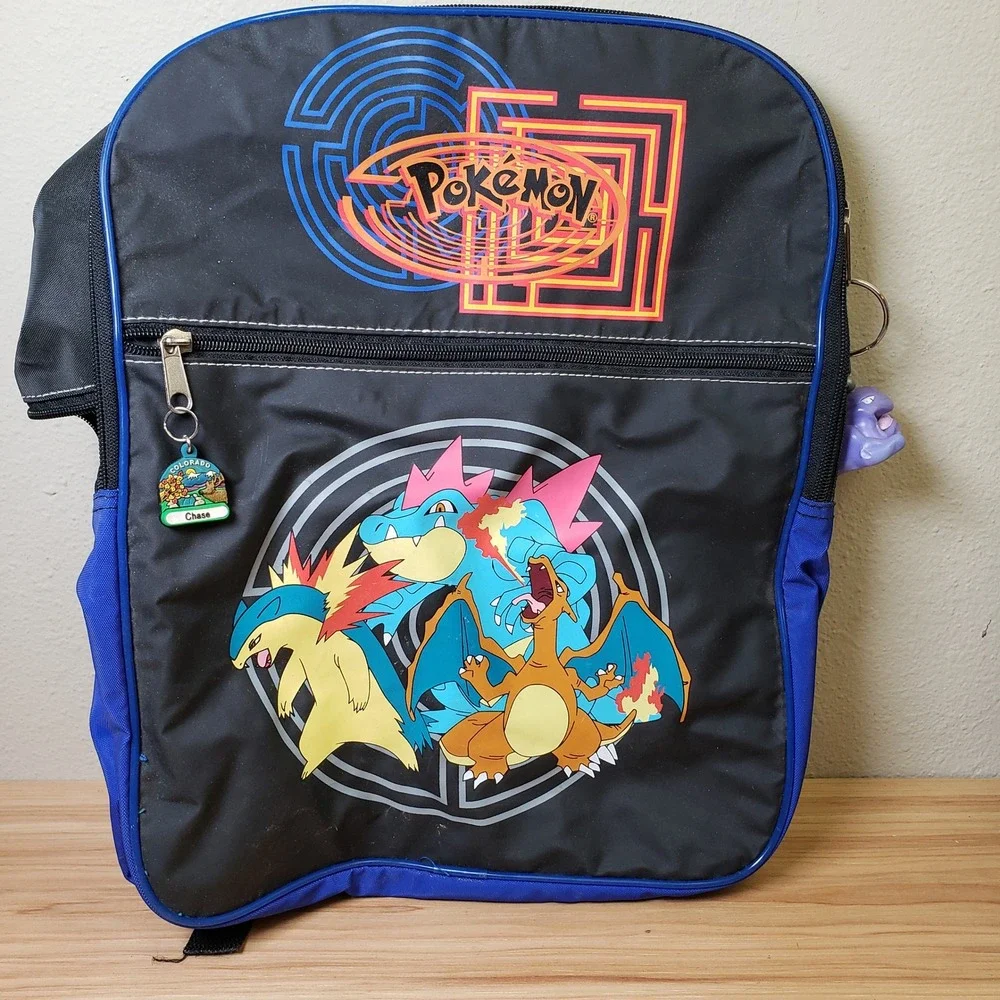 Vintage Nintendo Pokemon Kids Backpack Charizard Typhlosion Feraligatr Retro 90s